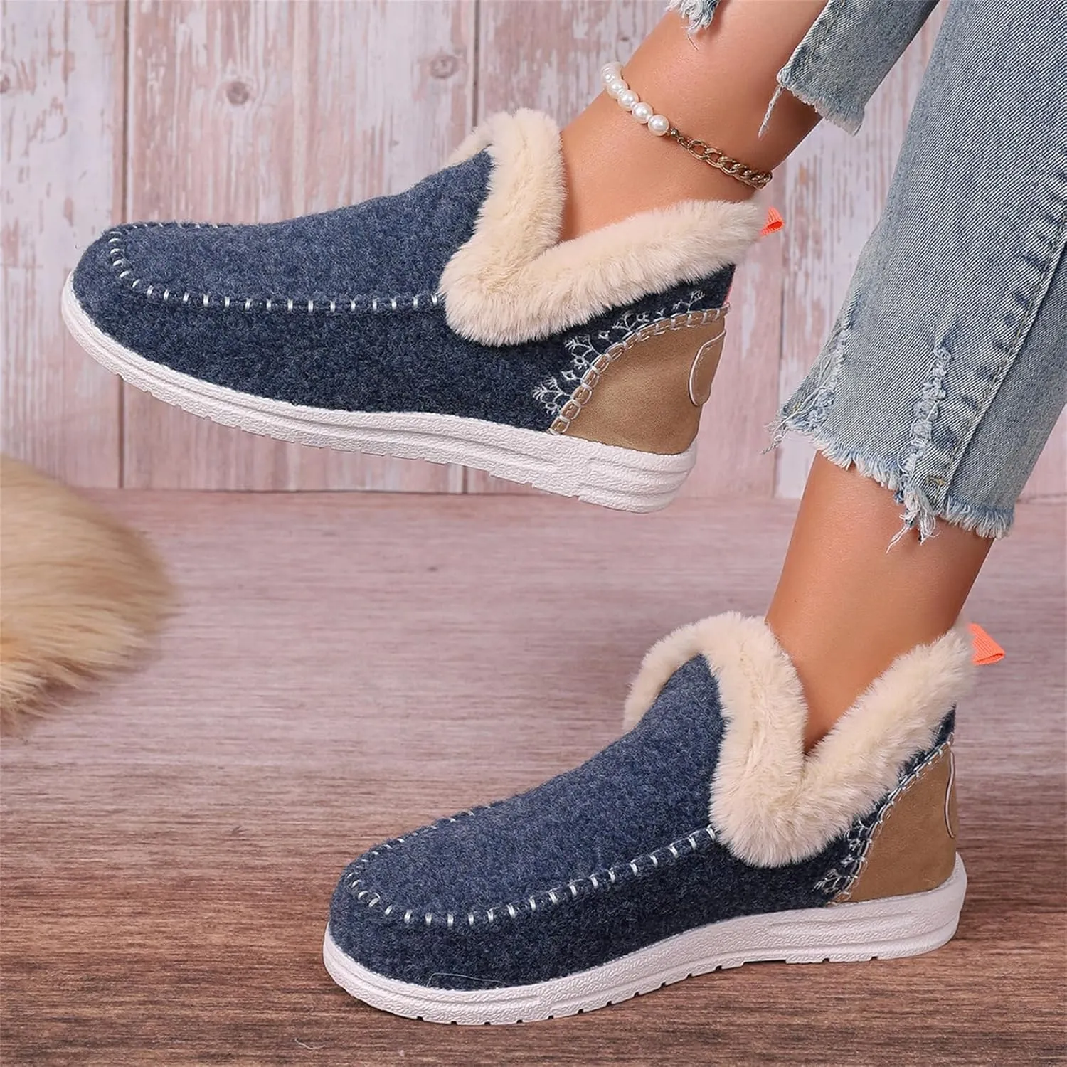 Boots For Women Ankle Booties With Fur Lined Warm Winter Snow Boots Casual Fashion Trendy Comfortable Loafers Shoes