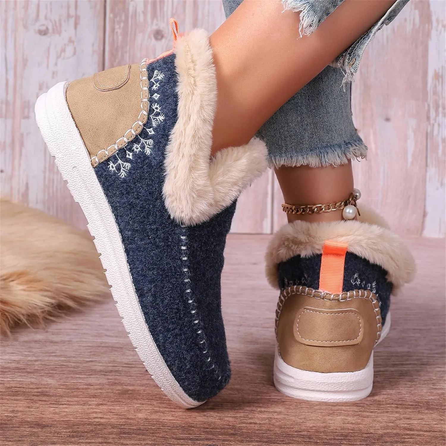 Boots For Women Ankle Booties With Fur Lined Warm Winter Snow Boots Casual Fashion Trendy Comfortable Loafers Shoes