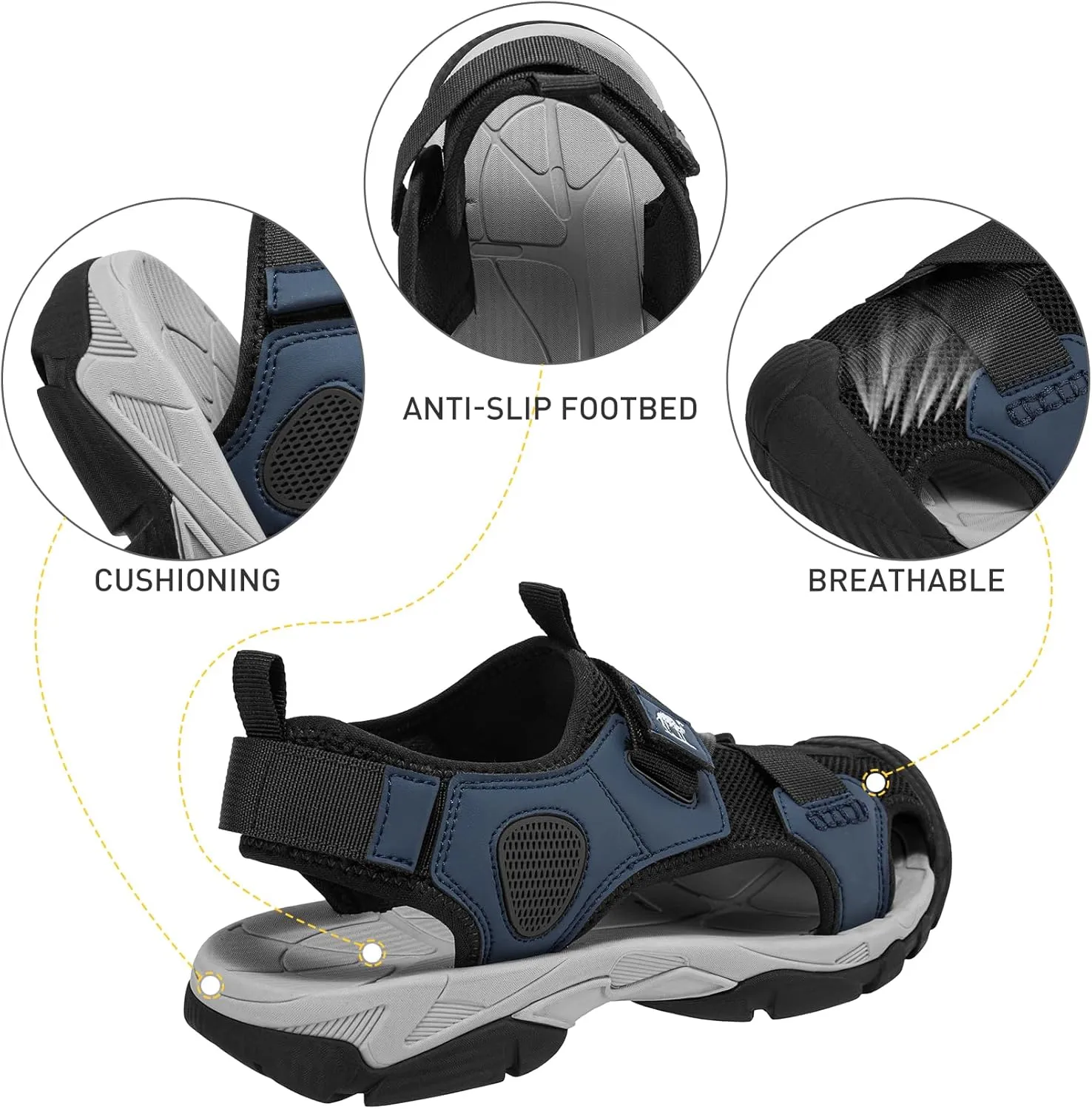 CAMEL CROWN Mens Hiking Sandals Closed Toe Water Sandal for Men Outdoor Athletic Trail Walking Summer Size7-12