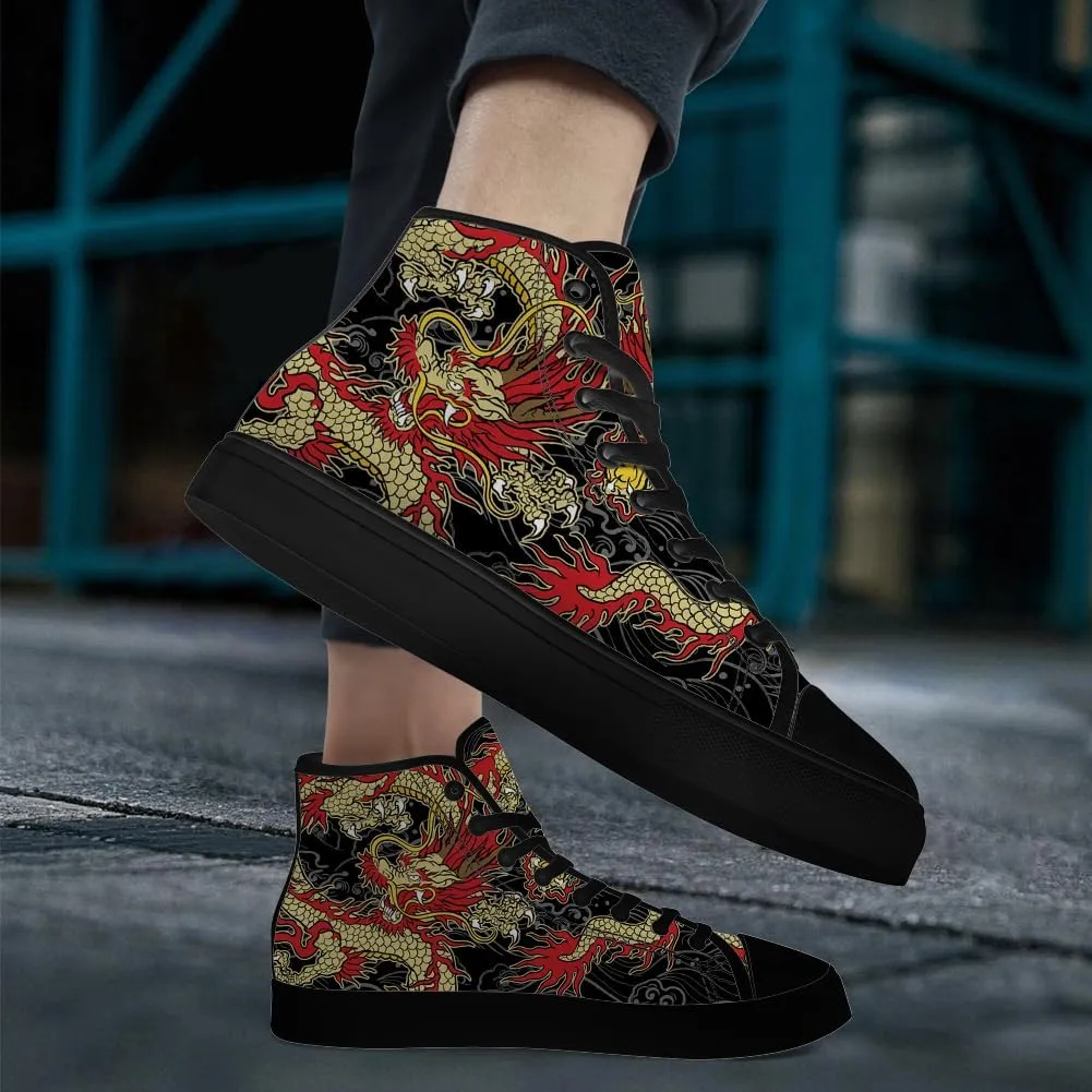 Dragon High Top Canvas Shoes Mens Womens Chinese Dragon High Top Sneakers Lace Up Casual Shoes Gifts for Men Women