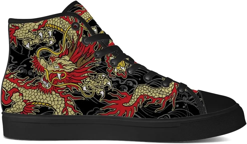 Dragon High Top Canvas Shoes Mens Womens Chinese Dragon High Top Sneakers Lace Up Casual Shoes Gifts for Men Women