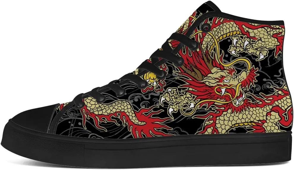 Dragon High Top Canvas Shoes Mens Womens Chinese Dragon High Top Sneakers Lace Up Casual Shoes Gifts for Men Women