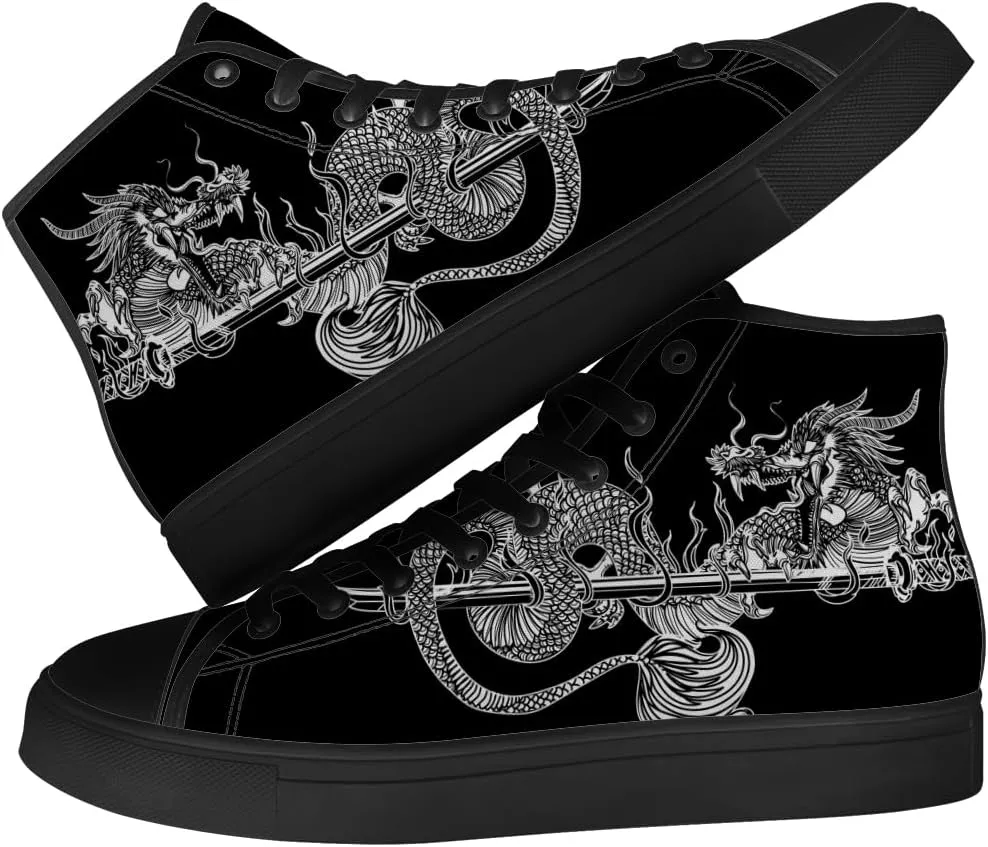 Dragon High Top Canvas Shoes Mens Womens Chinese Dragon High Top Sneakers Lace Up Casual Shoes Gifts for Men Women