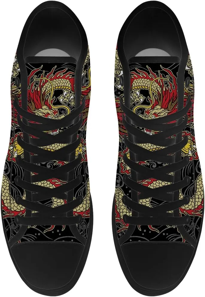 Dragon High Top Canvas Shoes Mens Womens Chinese Dragon High Top Sneakers Lace Up Casual Shoes Gifts for Men Women