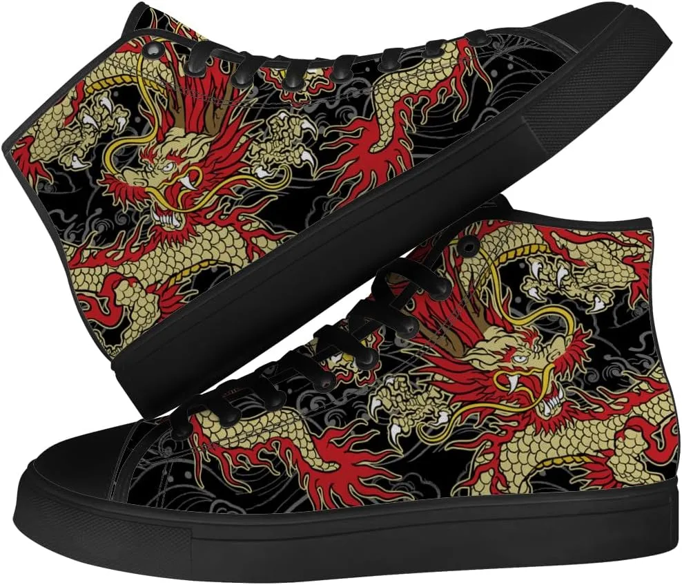 Dragon High Top Canvas Shoes Mens Womens Chinese Dragon High Top Sneakers Lace Up Casual Shoes Gifts for Men Women