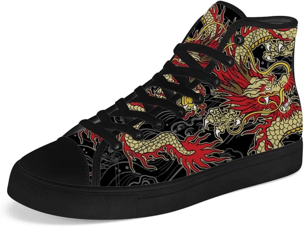 Dragon High Top Canvas Shoes Mens Womens Chinese Dragon High Top Sneakers Lace Up Casual Shoes Gifts for Men Women