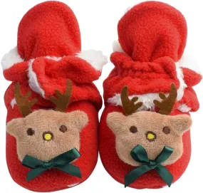 Infant Christmas Booties Soft Baby Santa Winter Warm Slippers Snow Boots Shoes Kids Shoes Fur Lined Warm Slip On Boots