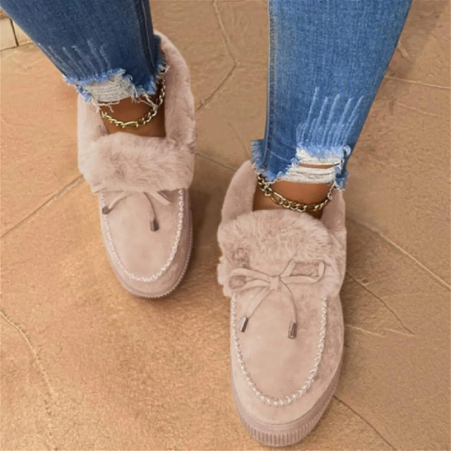 Ladmiple Snow Boots For Women Wide Faux Fur Lined Warm Ankle Booties Comfort Slip On Outdoor Thickening Walking Winter Shoes