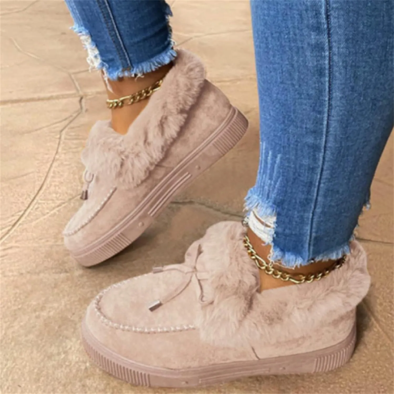 Ladmiple Snow Boots For Women Wide Faux Fur Lined Warm Ankle Booties Comfort Slip On Outdoor Thickening Walking Winter Shoes