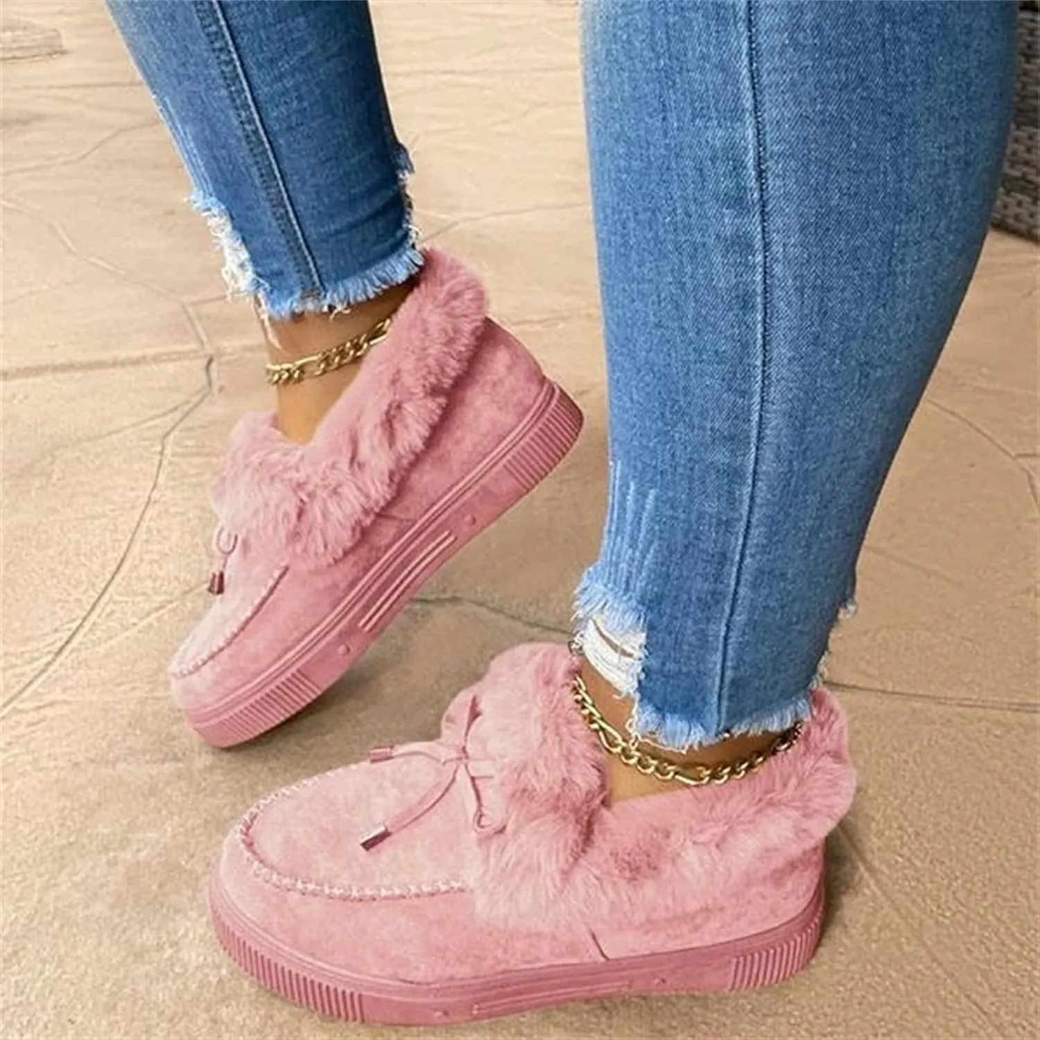 Ladmiple Snow Boots For Women Wide Faux Fur Lined Warm Winter Outdoor Short Ankle Booties Slip On Comfortable Walking Shoes