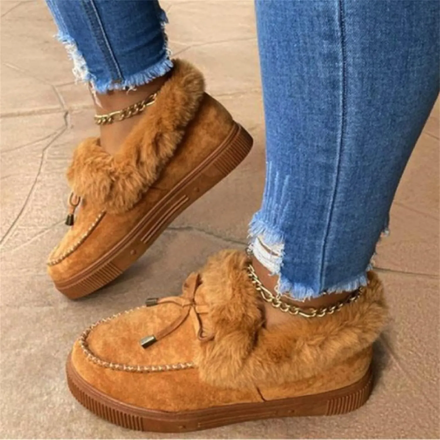 Ladmiple Snow Boots For Women Wide Faux Fur Lined Warm Winter Outdoor Short Ankle Booties Slip On Comfortable Walking Shoes