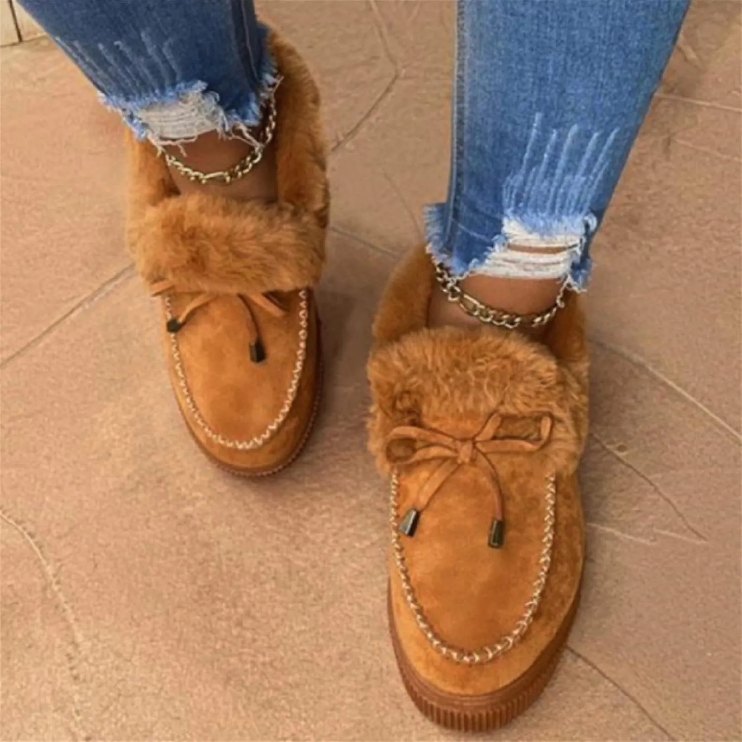 Ladmiple Snow Boots For Women Wide Faux Fur Lined Warm Winter Outdoor Short Ankle Booties Slip On Comfortable Walking Shoes