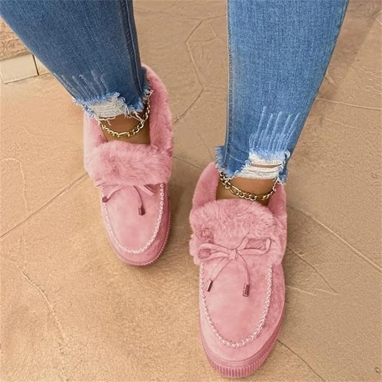 Ladmiple Snow Boots For Women Wide Faux Fur Lined Warm Winter Outdoor Short Ankle Booties Slip On Comfortable Walking Shoes