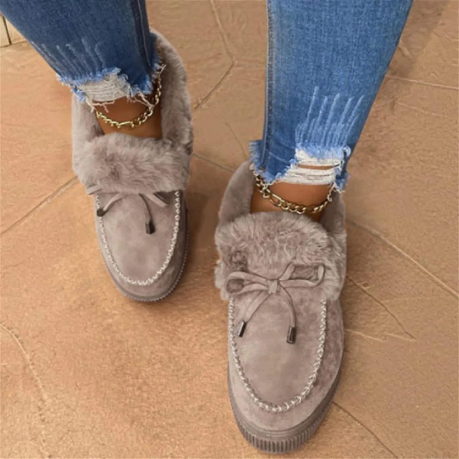 Ladmiple Winter Boots For Women 2024 Snow Warm Booties Fur Lined Outdoor Slip On Ankle Booties Comfortable Warm Shoes