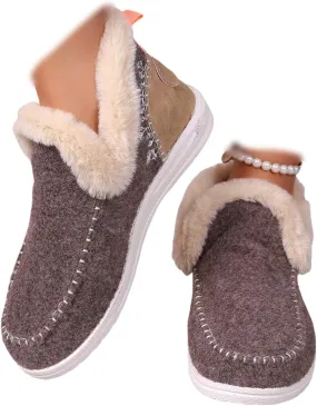 Lausiuoe Boots For Women Ankle Booties Warm Snow Winter Fuzzy Booties Flat Cute Silp On Comfortable Casual Loafers Shoes 2024