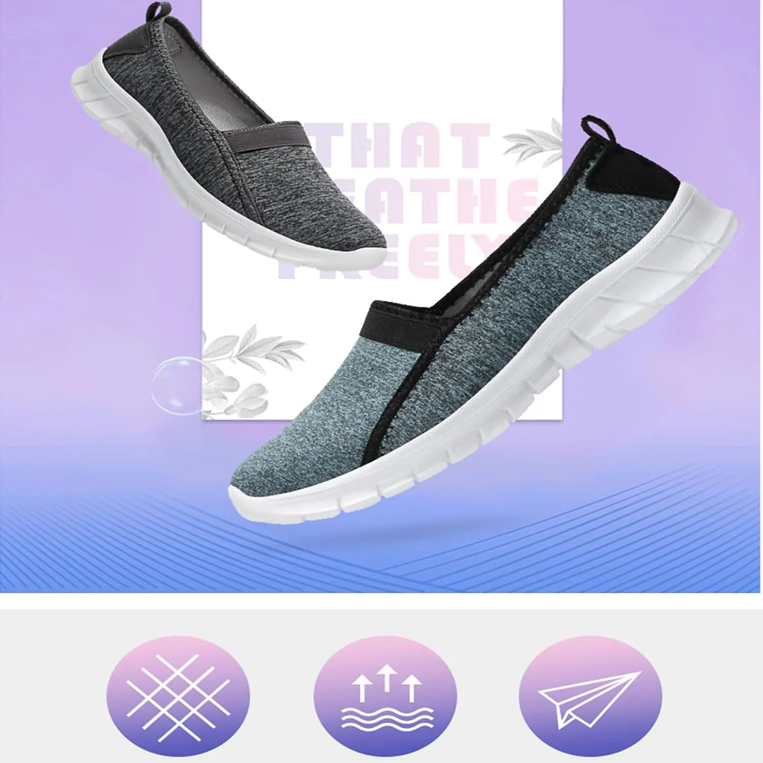 Men's and Women's Slip-On Flat Comfortable Arch Support Knitted Sneakers Softsole Non-Slip Lightweight Orthopedic Walking Sport Shoes Casual Running Tennis Fitness Shoes