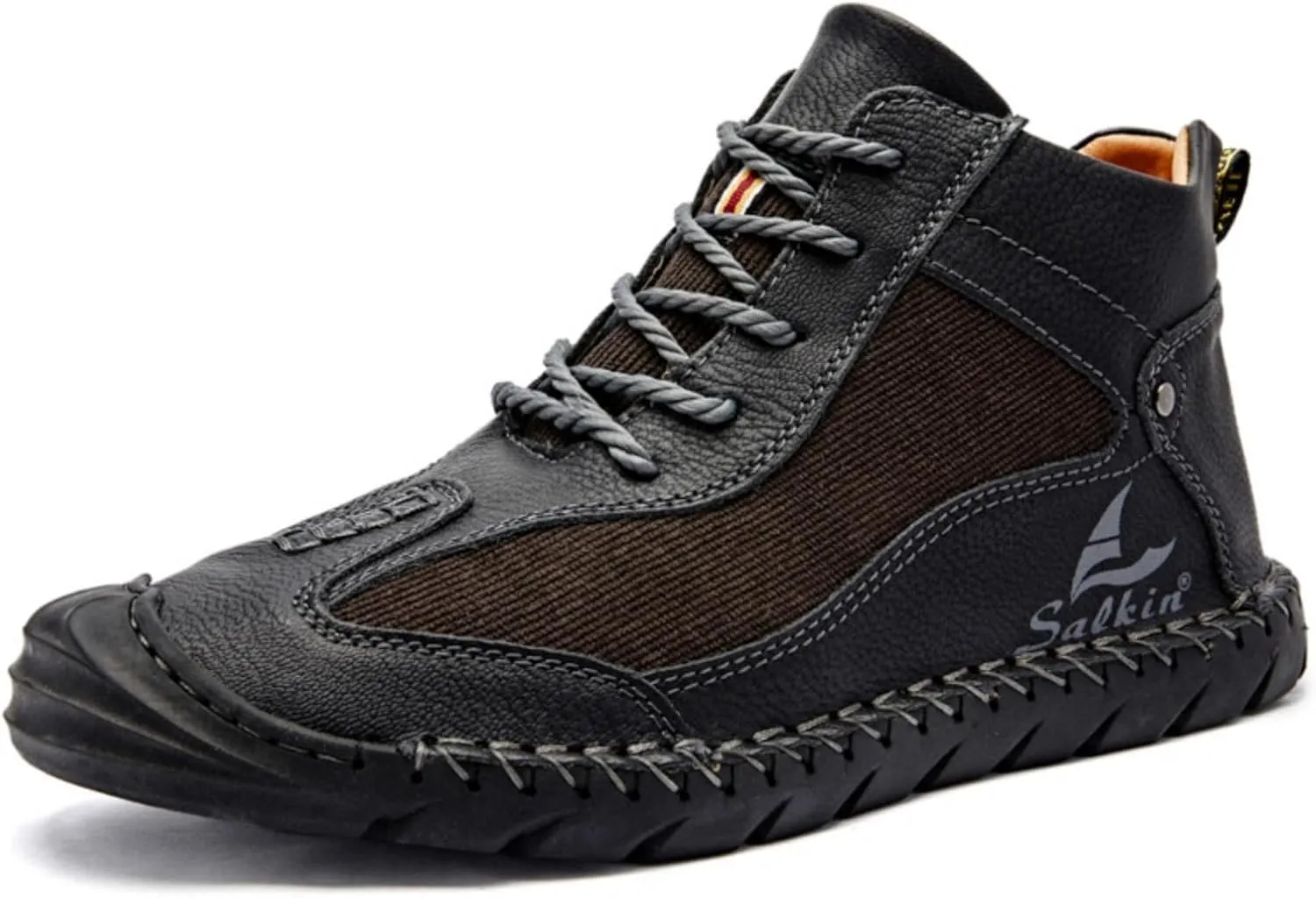 Mens Classic Handmade Leather Lace Up Non Slip Ankle Chukka Boots Casual Lightweight Round Toe High Top Walking Boat Shoes for Driving Daily Hiking