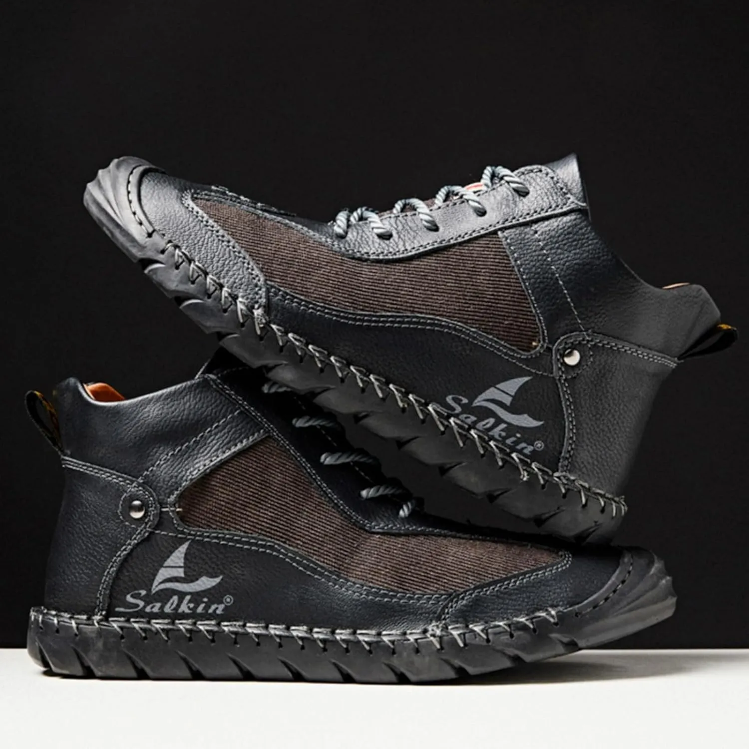 Mens Classic Handmade Leather Lace Up Non Slip Ankle Chukka Boots Casual Lightweight Round Toe High Top Walking Boat Shoes for Driving Daily Hiking