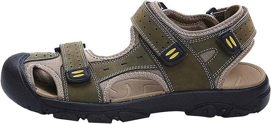 Men's Closed-toe Hook&Loop Leather Outdoor Trekking Sports Sandals Shoes