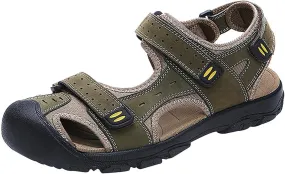 Men's Closed-toe Hook&Loop Leather Outdoor Trekking Sports Sandals Shoes