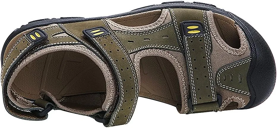 Men's Closed-toe Hook&Loop Leather Outdoor Trekking Sports Sandals Shoes