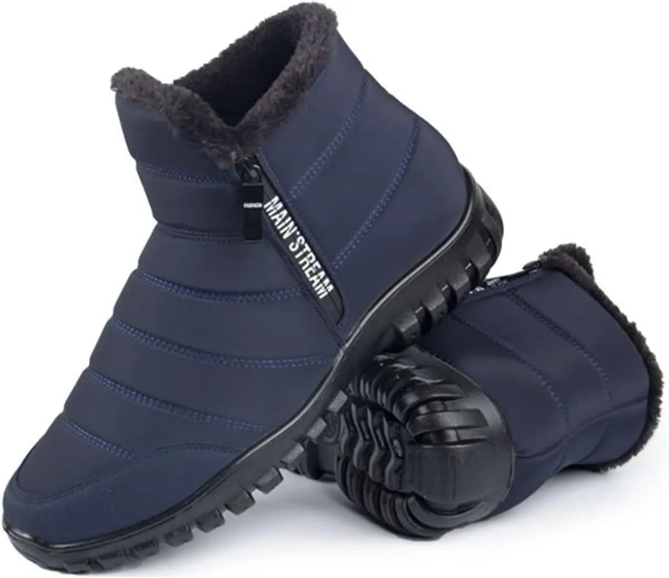 Mens Snow Boots Waterproof Warm Furry Lined Winter Boots Side Zipper Cold-Weather Non-Slip Ankle Boots Comfortable Slip on Hiking Walking Shoes Sneakers