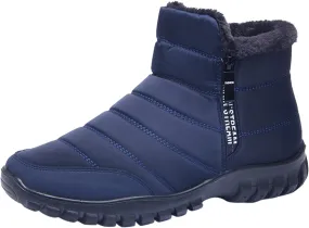 Mens Snow Boots Waterproof Warm Furry Lined Winter Boots Side Zipper Cold-Weather Non-Slip Ankle Boots Comfortable Slip on Hiking Walking Shoes Sneakers