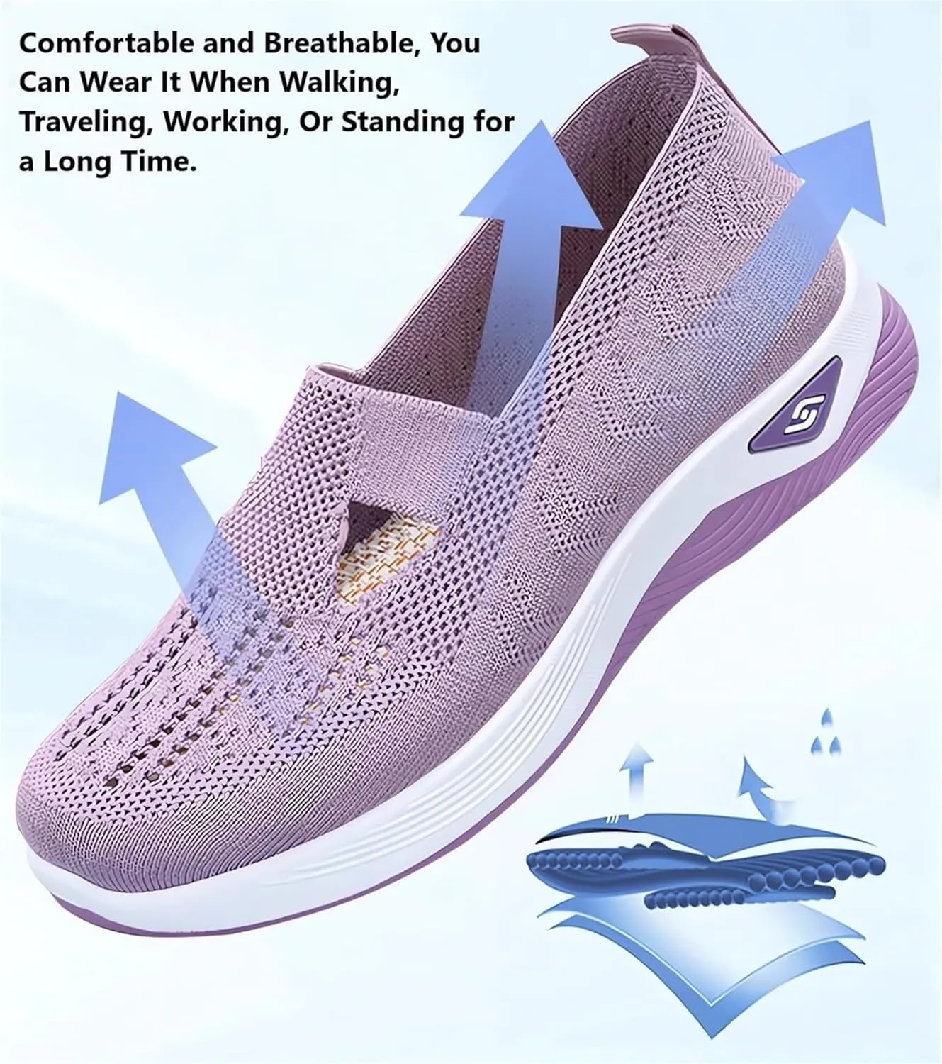 Orthopedic Shoes for Women Breathable Mesh Knitted Woven Low Top Walking Shoes Hands Free Slip On Sneakers Soft Sole Arch Support Non-Slip Shoe Diabetic Foam Walking Shoe