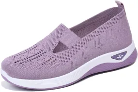 Orthopedic Shoes for Women Breathable Mesh Knitted Woven Low Top Walking Shoes Hands Free Slip On Sneakers Soft Sole Arch Support Non-Slip Shoe Diabetic Foam Walking Shoe
