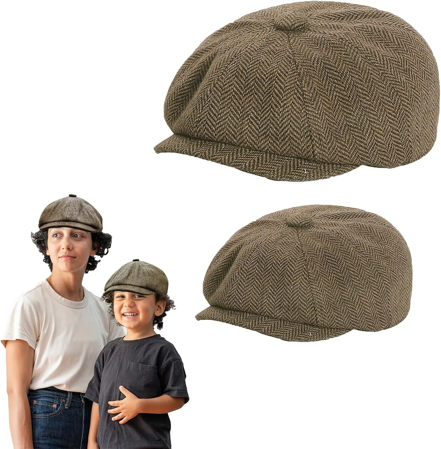 Parent-Child Beret Cap Tweed Flat Cap Octagonal Newsboy Gatsby Peaked Cap, Unisex