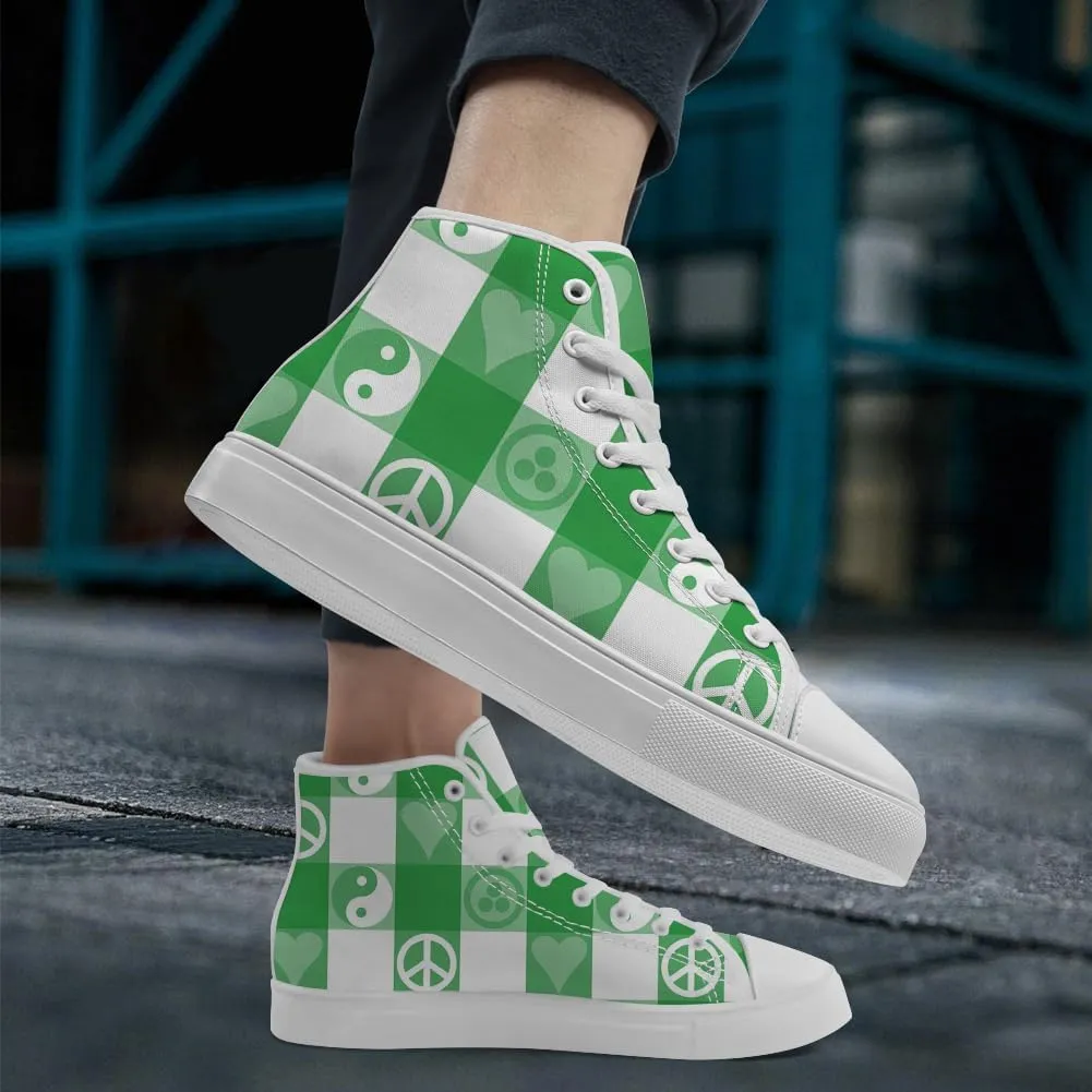 Peace High Top Shoes Mens Womens Plaid High Top Canvas Sneakers Lace Up Casual Shoes Gifts for Men Women