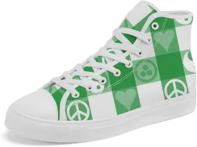 Peace High Top Shoes Mens Womens Plaid High Top Canvas Sneakers Lace Up Casual Shoes Gifts for Men Women