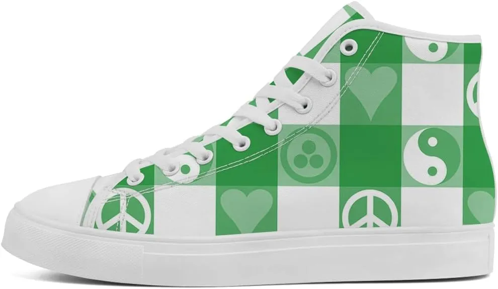 Peace High Top Shoes Mens Womens Plaid High Top Canvas Sneakers Lace Up Casual Shoes Gifts for Men Women