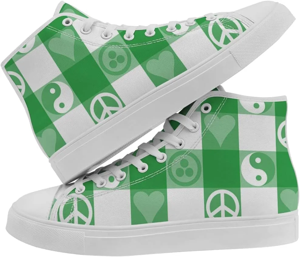 Peace High Top Shoes Mens Womens Plaid High Top Canvas Sneakers Lace Up Casual Shoes Gifts for Men Women