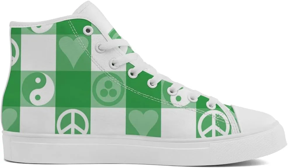 Peace High Top Shoes Mens Womens Plaid High Top Canvas Sneakers Lace Up Casual Shoes Gifts for Men Women