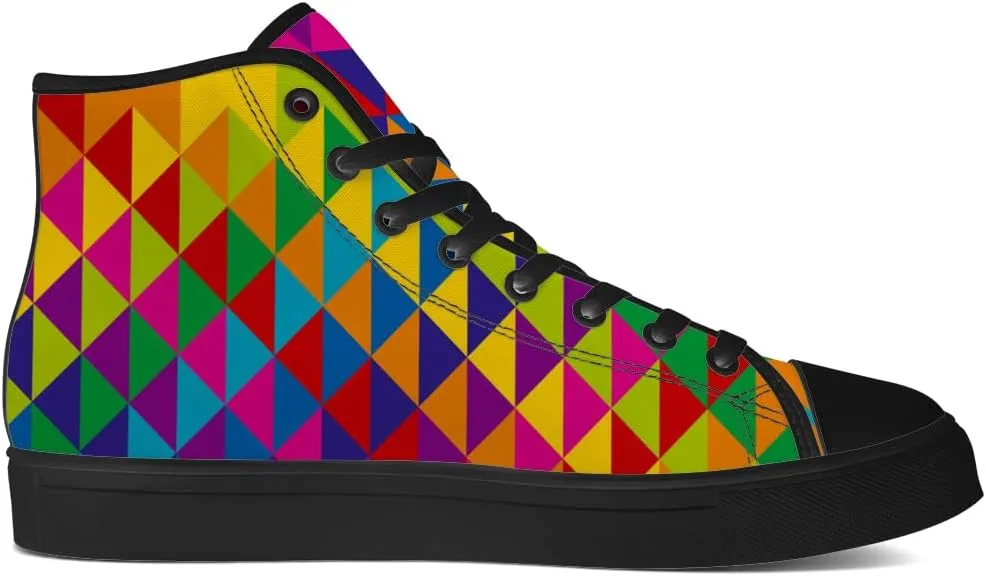 Rainbow High Top Canvas Shoes for Men Women LGBT Flag High Top Sneakers Lace Up Casual Shoes Gifts for Boyfriend Girlfriend