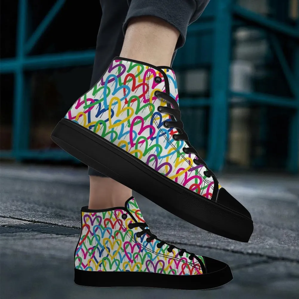 Rainbow High Top Canvas Shoes for Men Women LGBT Flag High Top Sneakers Lace Up Casual Shoes Gifts for Boyfriend Girlfriend
