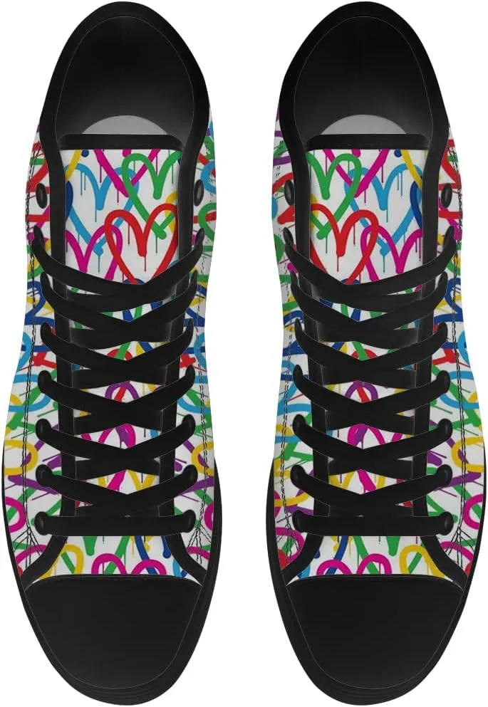 Rainbow High Top Canvas Shoes for Men Women LGBT Flag High Top Sneakers Lace Up Casual Shoes Gifts for Boyfriend Girlfriend