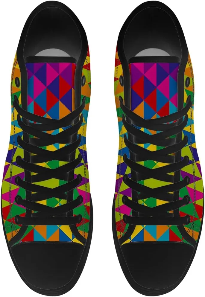 Rainbow High Top Canvas Shoes for Men Women LGBT Flag High Top Sneakers Lace Up Casual Shoes Gifts for Boyfriend Girlfriend
