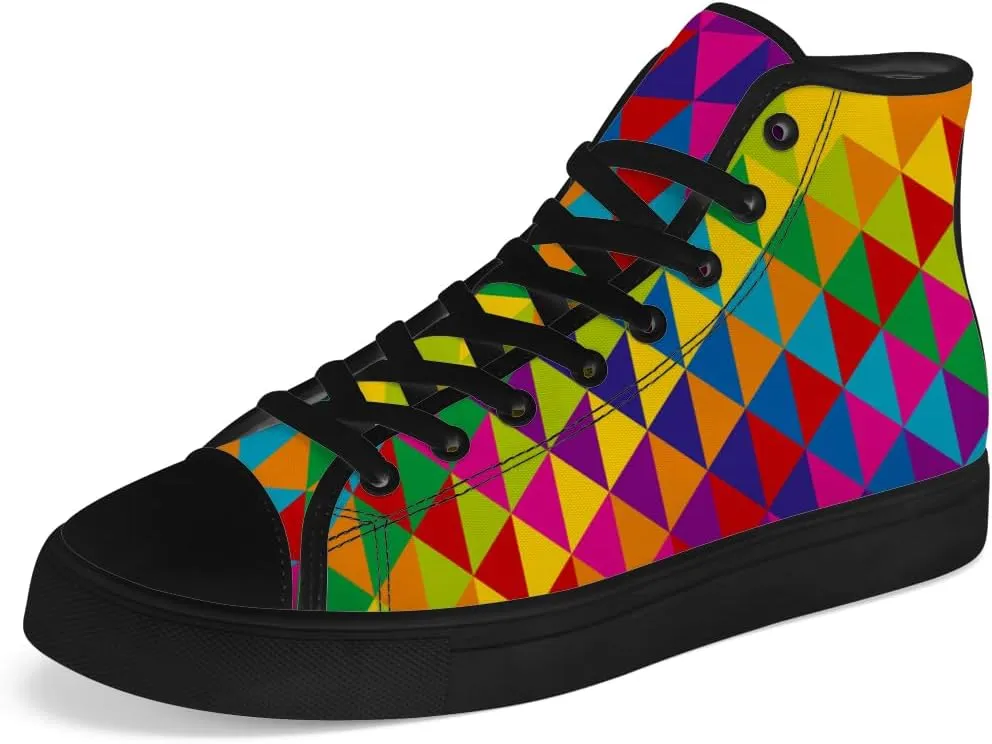 Rainbow High Top Canvas Shoes for Men Women LGBT Flag High Top Sneakers Lace Up Casual Shoes Gifts for Boyfriend Girlfriend