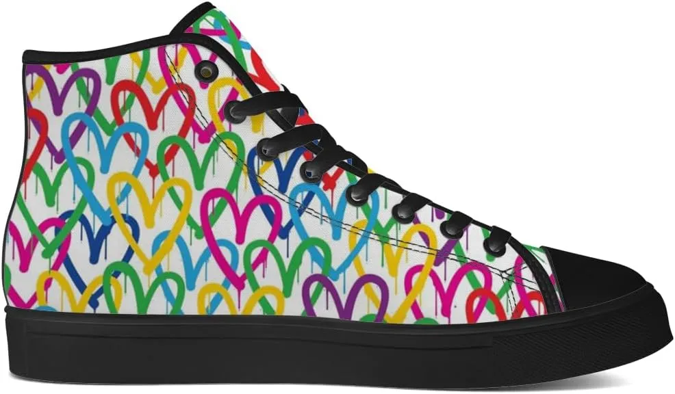 Rainbow High Top Canvas Shoes for Men Women LGBT Flag High Top Sneakers Lace Up Casual Shoes Gifts for Boyfriend Girlfriend