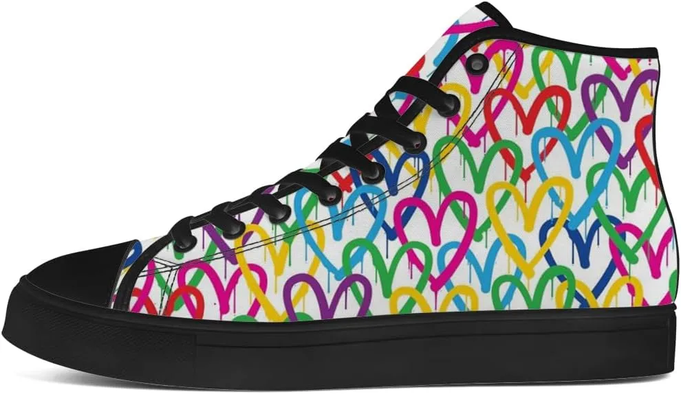 Rainbow High Top Canvas Shoes for Men Women LGBT Flag High Top Sneakers Lace Up Casual Shoes Gifts for Boyfriend Girlfriend