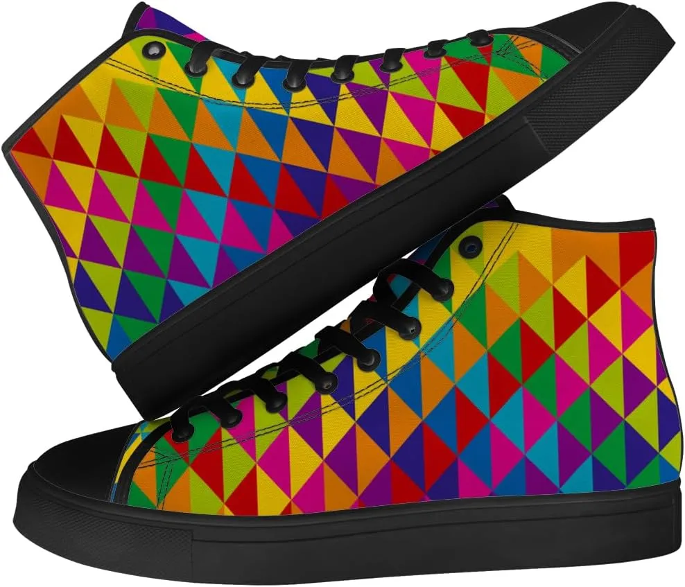 Rainbow High Top Canvas Shoes for Men Women LGBT Flag High Top Sneakers Lace Up Casual Shoes Gifts for Boyfriend Girlfriend