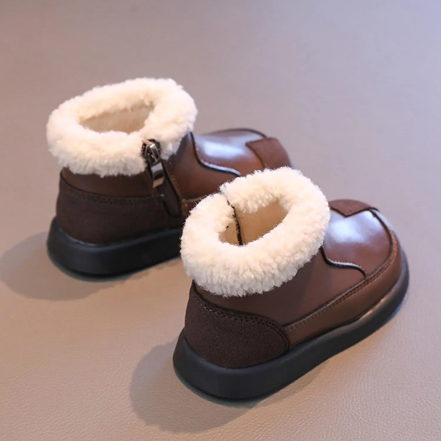 Warm Ankle Winter Boots for Girls Kids Soft Plush ining Fr Collar Zipper Snow Bootie Indoor Outdoor Warm Shoes