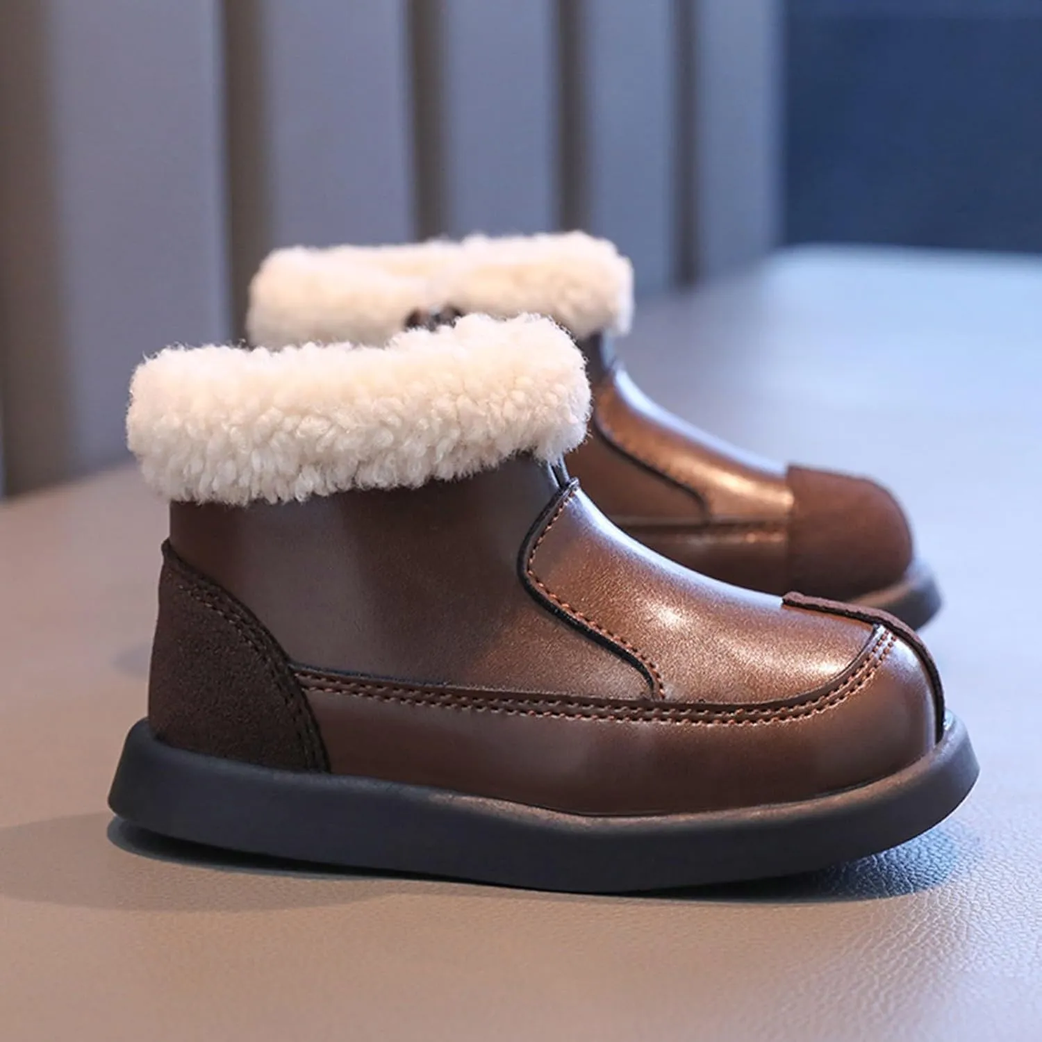 Warm Ankle Winter Boots for Girls Kids Soft Plush ining Fr Collar Zipper Snow Bootie Indoor Outdoor Warm Shoes