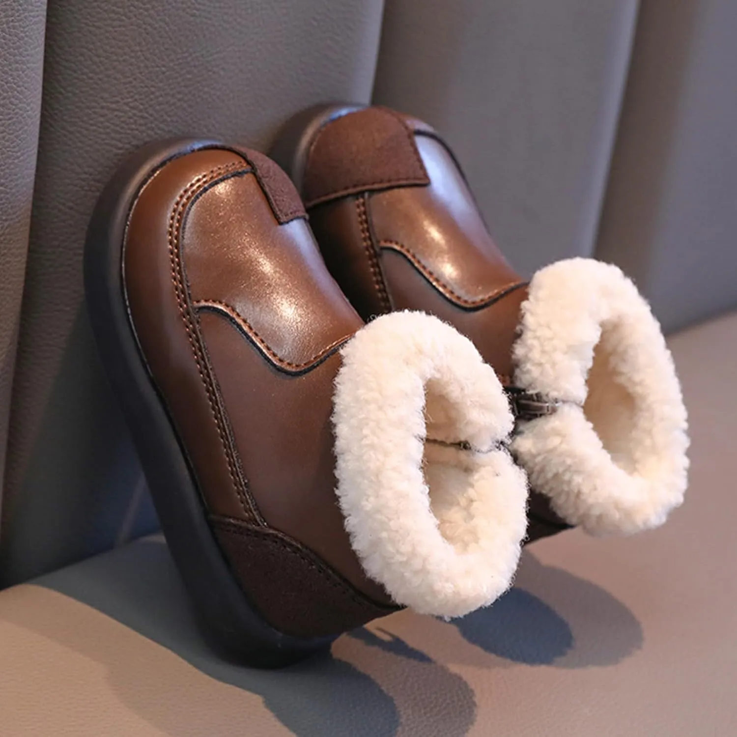 Warm Ankle Winter Boots for Girls Kids Soft Plush ining Fr Collar Zipper Snow Bootie Indoor Outdoor Warm Shoes
