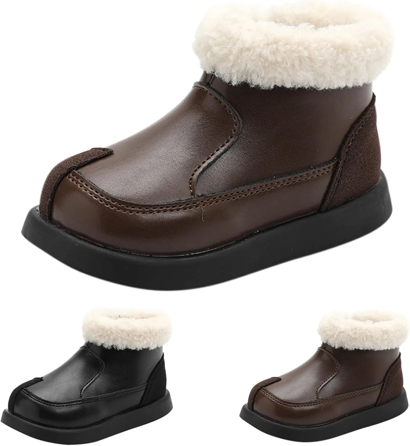 Warm Ankle Winter Boots for Girls Kids Soft Plush ining Fr Collar Zipper Snow Bootie Indoor Outdoor Warm Shoes