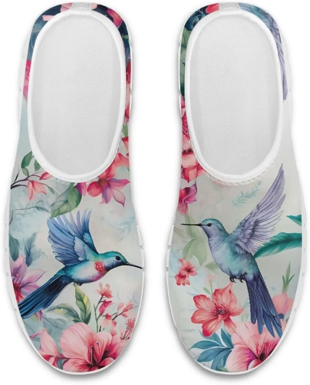 Women's Hummingbird Flower Wide Flats Loafer Leisure Shoes Slip On Lowtop Work Walking Sneaker