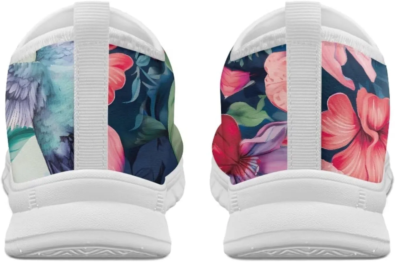 Women's Hummingbird Flower Wide Flats Loafer Leisure Shoes Slip On Lowtop Work Walking Sneaker
