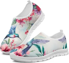 Women's Hummingbird Flower Wide Flats Loafer Leisure Shoes Slip On Lowtop Work Walking Sneaker
